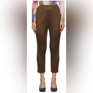 New Pleats Please Issey Miyake Cropped Pants Trousers made in Japan brown sz 2